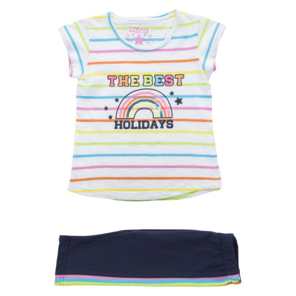 Losan - Girls' Rainbow Striped T-Shirt and Leggings Set